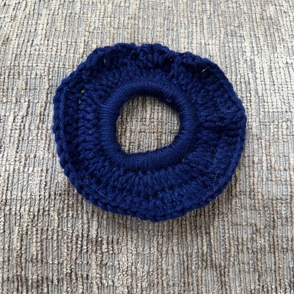 Handmade by me! Navy blue fluffy crochet scrunchie